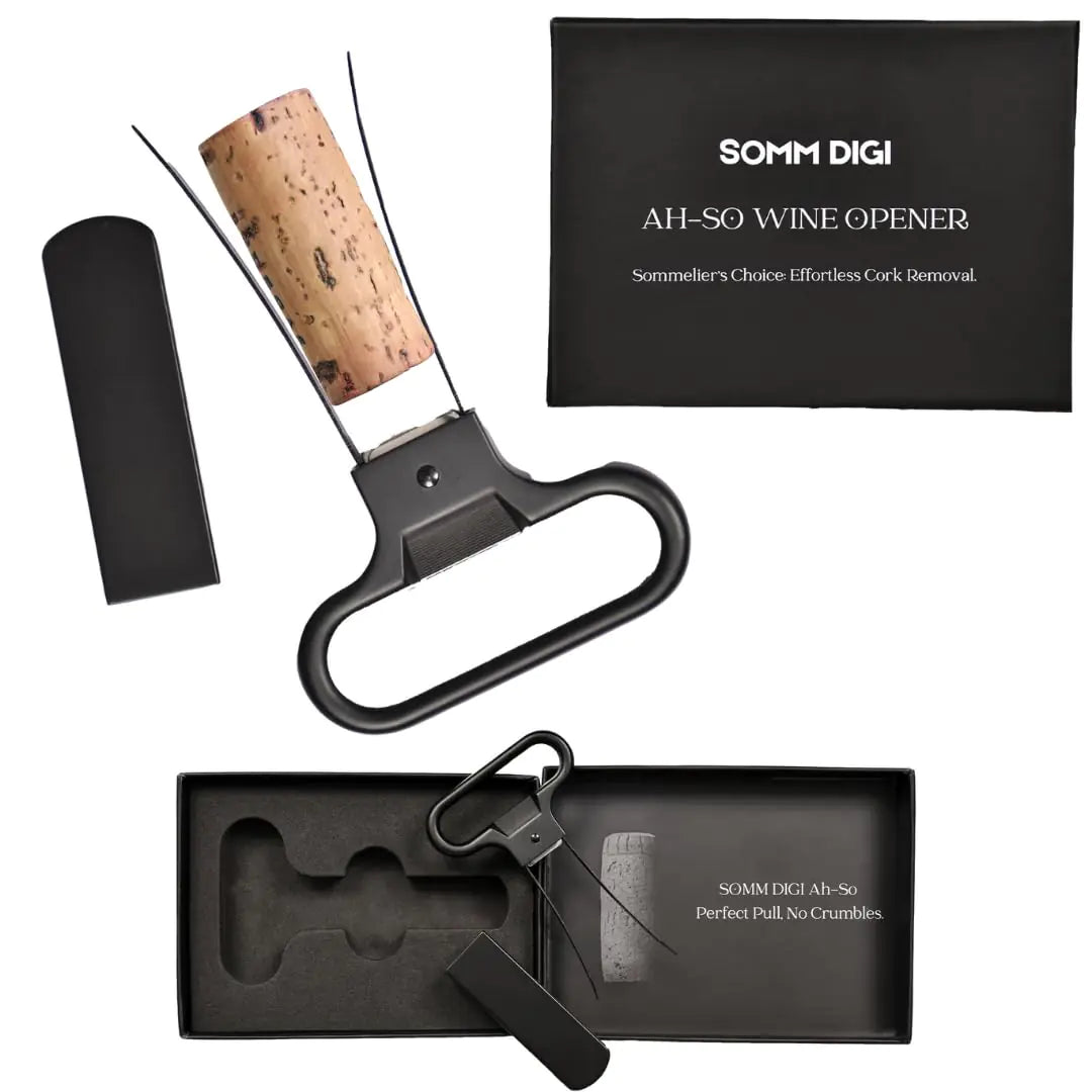 SOMM DIGI Sommelier Approved Ah-So Wine Opener with Corkscrew - Two-Prong Cork Puller Wine Bottle Opener - Crumb-Free Cork Removal