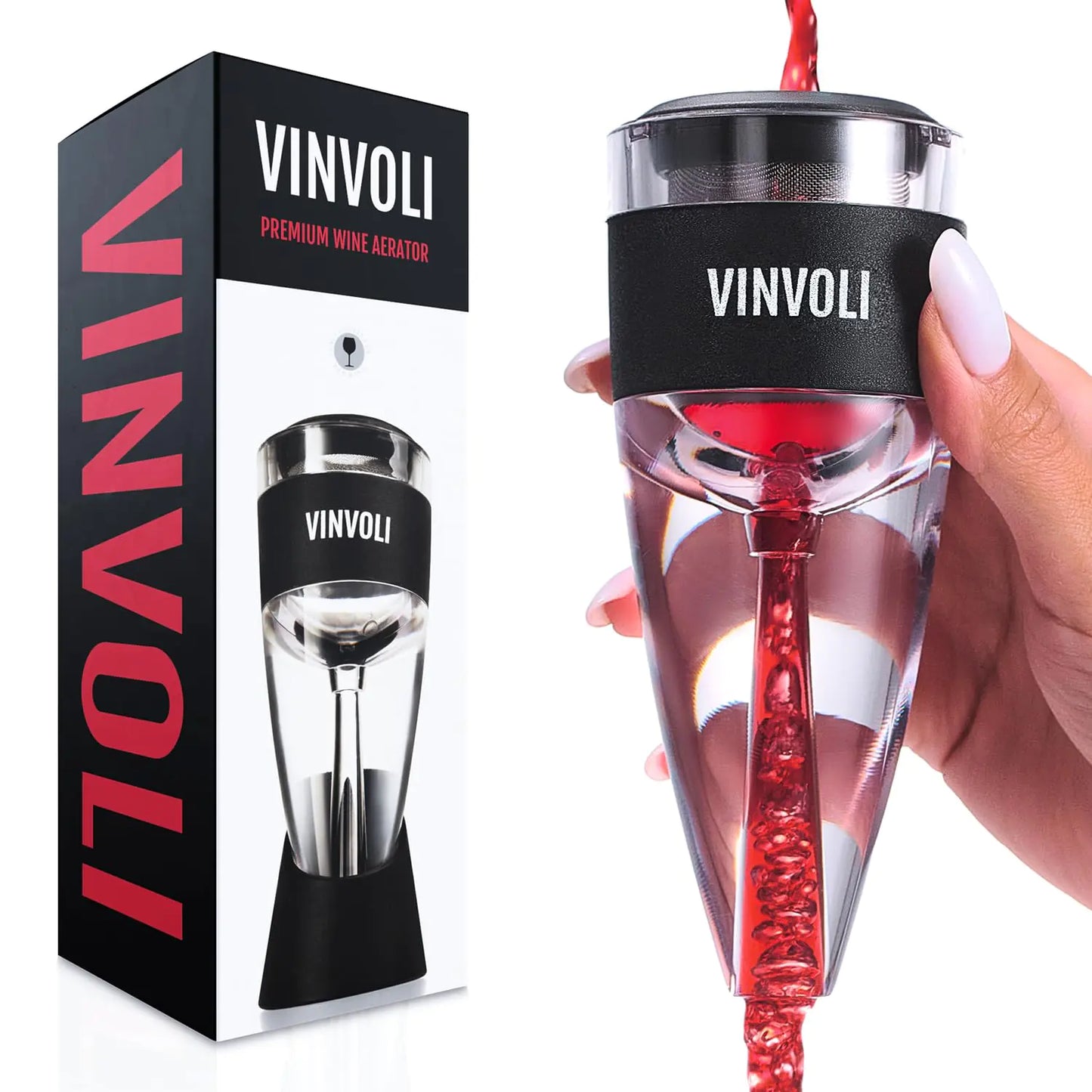 Vinvoli Wine Aerator - Deluxe 2025 Red Wine Aerator Decanter with Unique Three-Stage Aeration Wine Sediment Filter No-Drip Stand - Quality and Convenience for Wine Lovers and Sommeliers