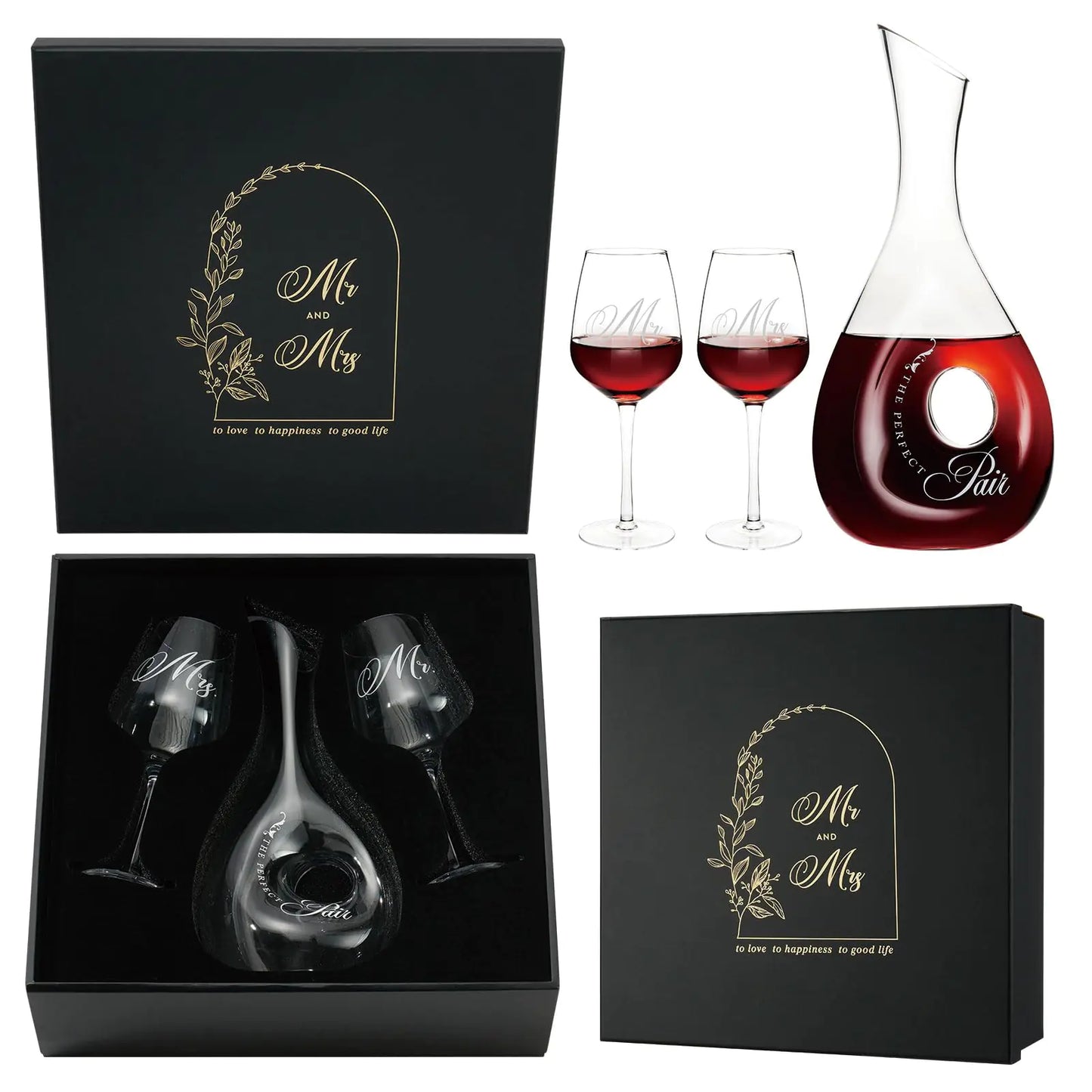 AW BRIDAL Wedding Gifts Bridal Shower Gifts Engagement Gifts for Couples Anniversary Wedding Gifts - Mr and Mrs Wine Glasses Wine Decanter Set