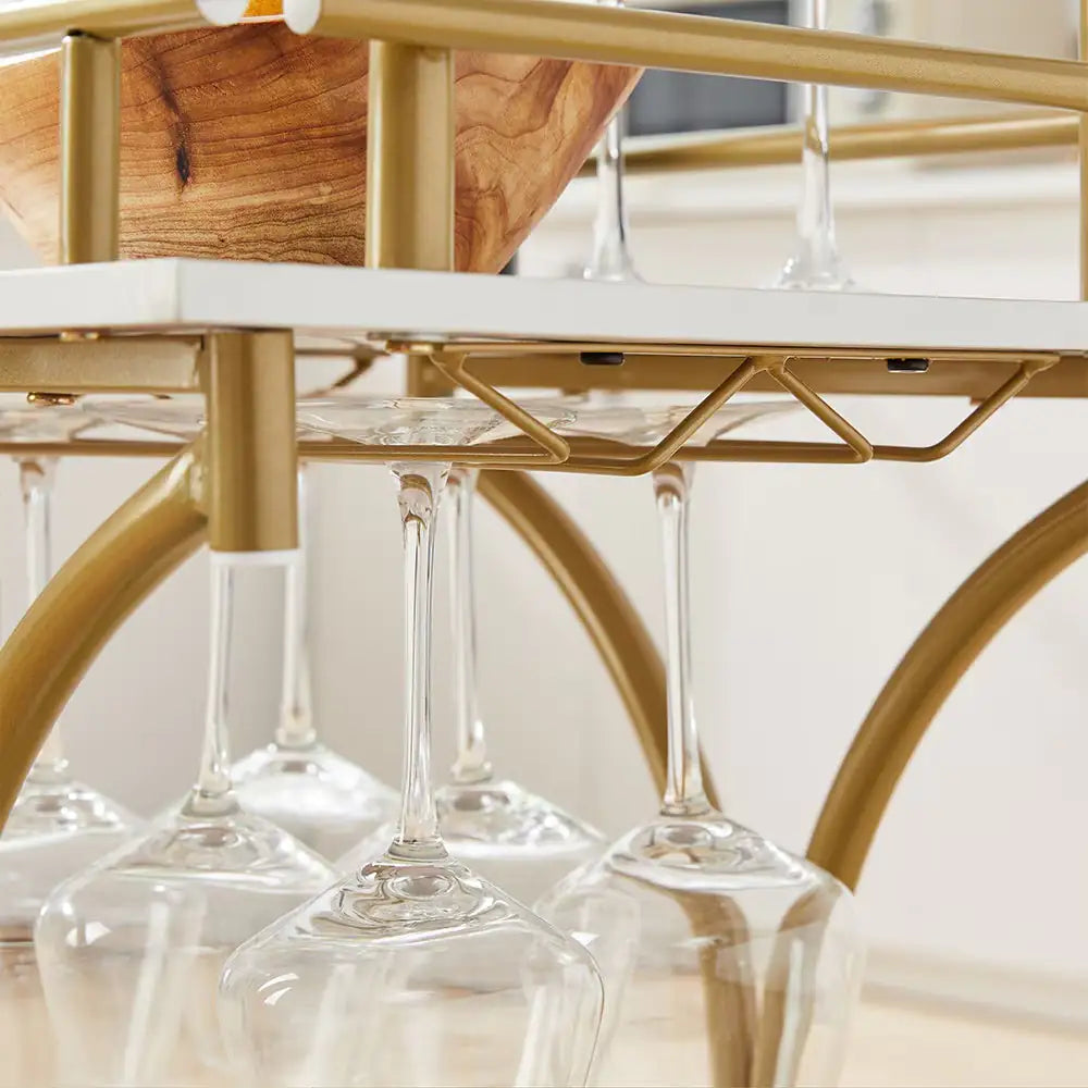 2-Tier Bar Cart,Gold Wine Cart With Wine Rack & Glass Holder,Mobile Bar Serving Cart,for Party,Home,Rolling Drink Trolley For Living Room